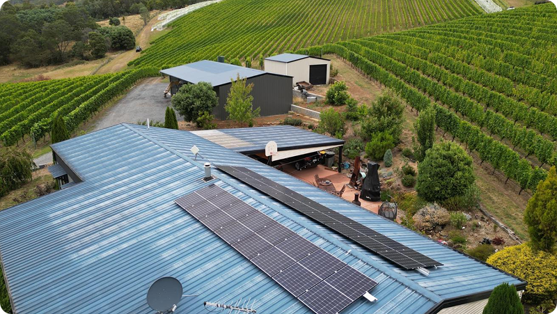 Solar panels on large house at a vineyard